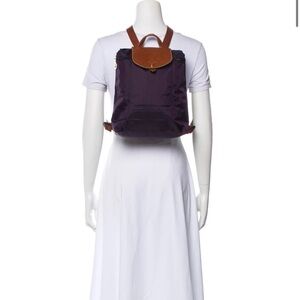 Longchamp Black Nylon Backpack with Brown Leather Trim